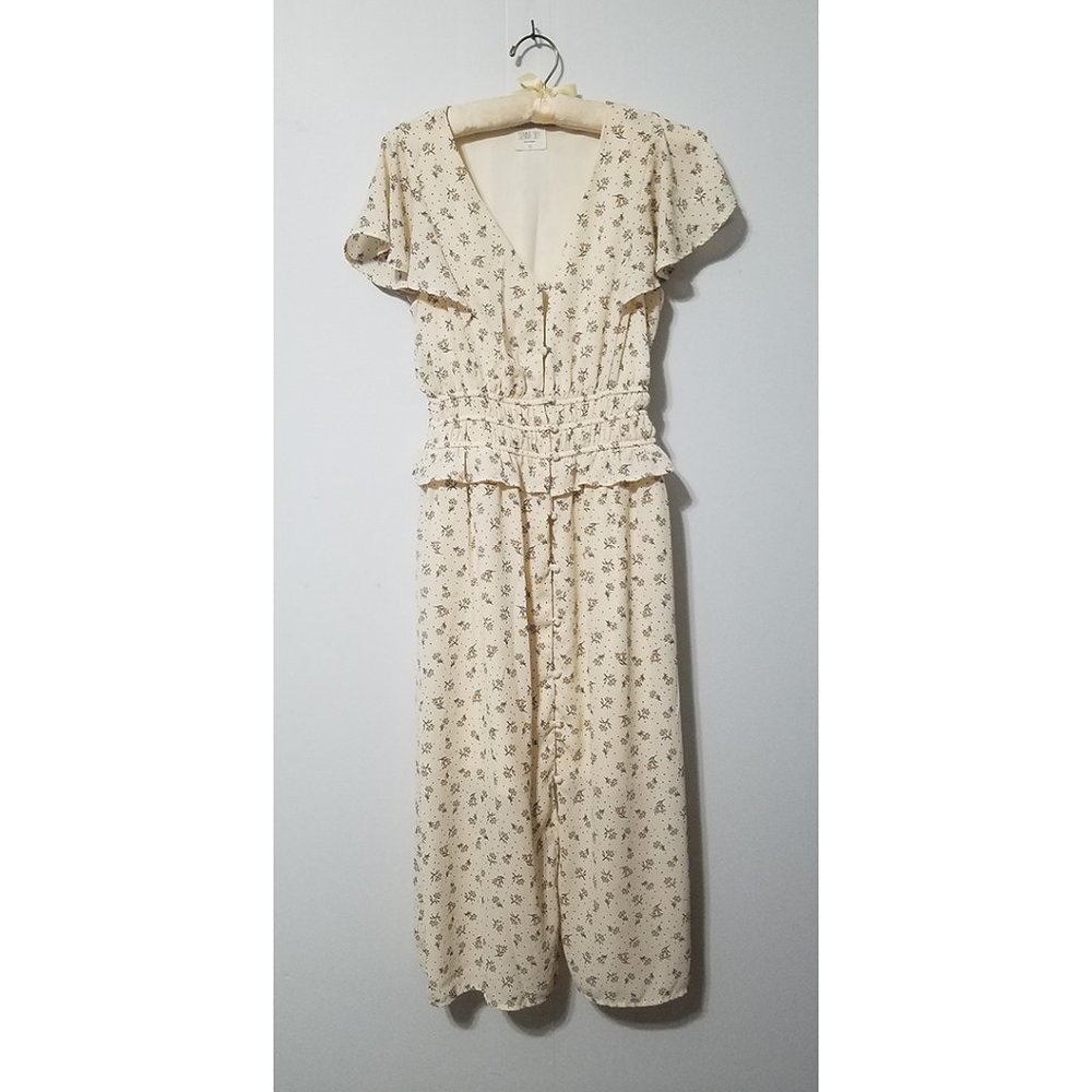 Creme Colored Floral Print Button Up Dress | Size M | Sienna Sky Brand